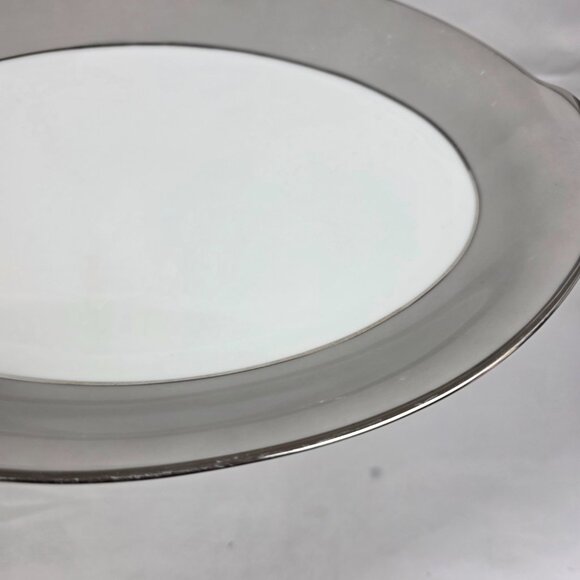 Sango Plantina Oval Serving Platter White with Gray Band & Platinum Trim - Picture 11 of 16